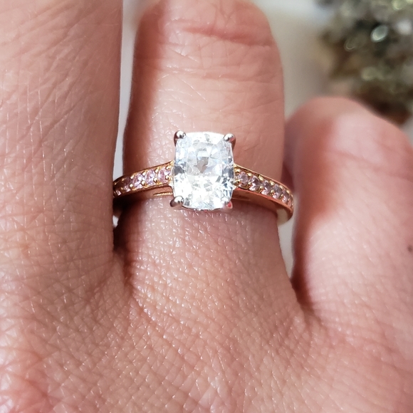 ❤Goldtone 925 Sterling Silver Ring with CZ Gemstone/ac - Picture 2 of 8